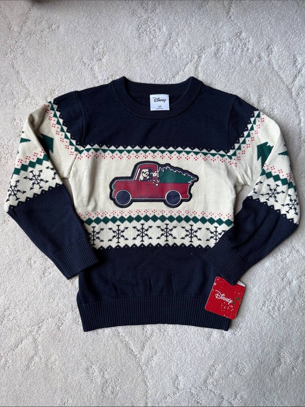 5T Disney Navy, Cream & Red Holiday Truck Crewneck Sweater, NWT